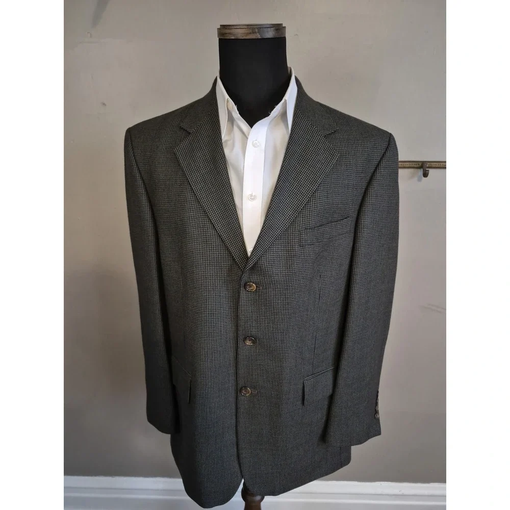 Oscar De La Renta 42R Olive Black Wool Blazer 3 Button Sport Coat Mens